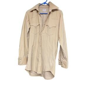 Vintage Lee Corduroy Western Shirt - Pearl Snap - Made in USA - Tan 16 x 35